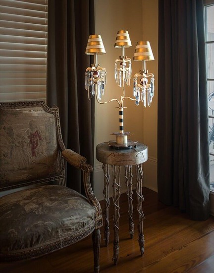 Elstead Birdland Tischleuchte E27 81cm Schwarz-weiß Kristalle