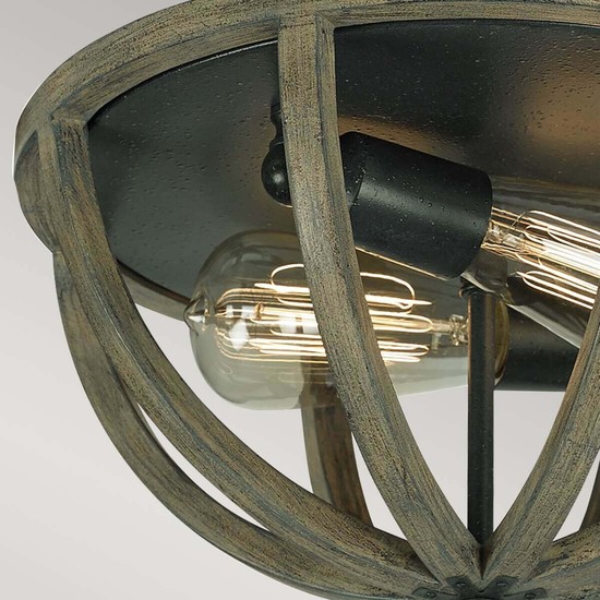 Elstead Allier Deckenleuchte E27 2-fach Wetter Eichenholz, Antik Schmiedeeisen