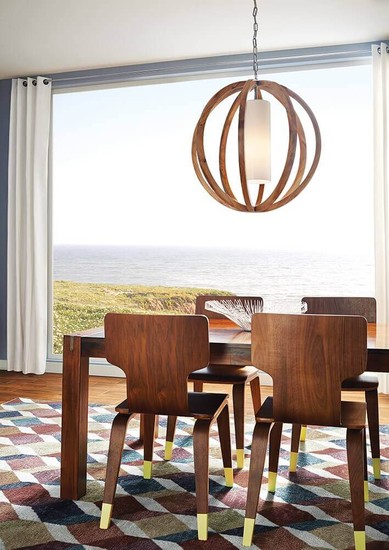 Elstead Allier Hängeleuchte E27 72cm Helles Holz, Stahl gebürstet