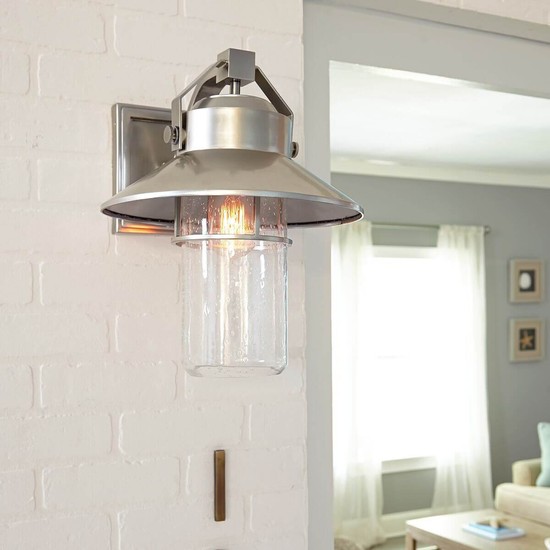 Elstead Boynton Außen-Wandleuchte E27 27cm Gebürsteter Stahl, lackiert IP44 Anti-Meerwasser