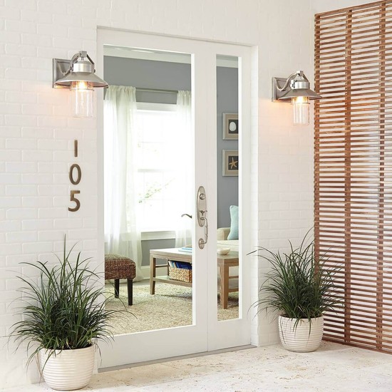 Elstead Boynton Außen-Wandleuchte E27 27cm Gebürsteter Stahl, lackiert IP44 Anti-Meerwasser