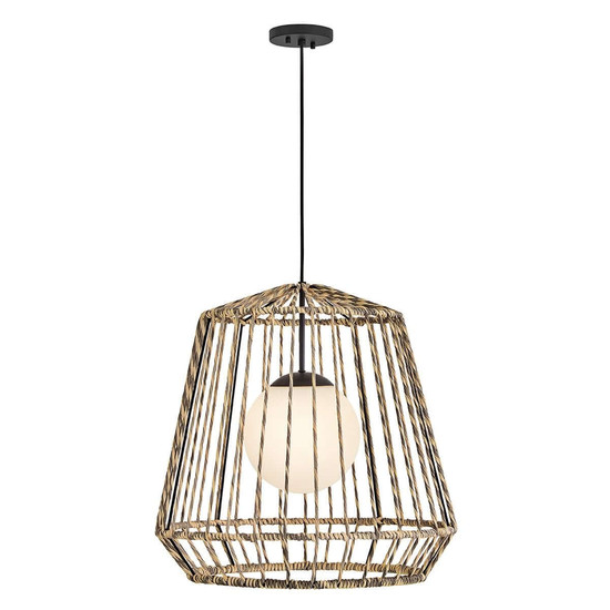 Elstead Arlen Außen-Pendelleuchte E27 IP44 Schwarz Stahl Rattan-Optik Ø61cm