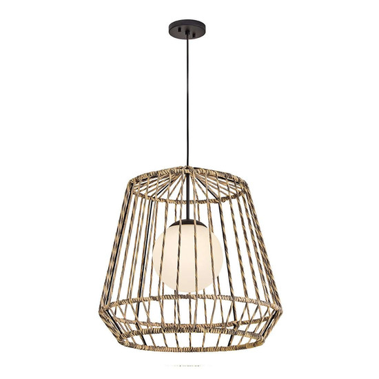 Elstead Arlen Außen-Pendelleuchte E27 IP44 Schwarz Stahl Rattan-Optik Ø61cm
