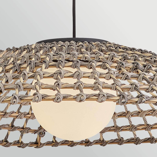 Elstead Arlen Außen-Pendelleuchte E27 IP44 Schwarz Stahl Rattan-Optik Ø76cm