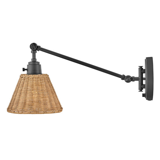 Elstead Arti  Wandleuchte E27 Schwarz, Rattan Schirm Schwarz und Rattan natur
