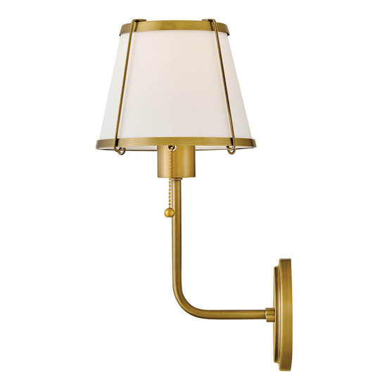 Elstead Clarke Wandleuchte E27 Dunkles Messing und Leinenschirm elfenbeinfarben Grauweiß