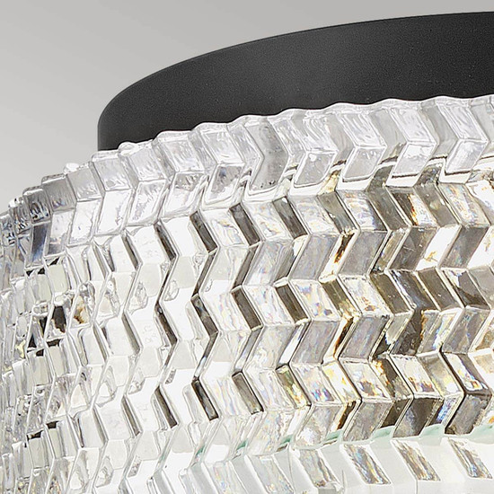 Elstead Elle Deckenleuchte E27 2-fach Schwarz Glas geätzt mit Chevron Muster