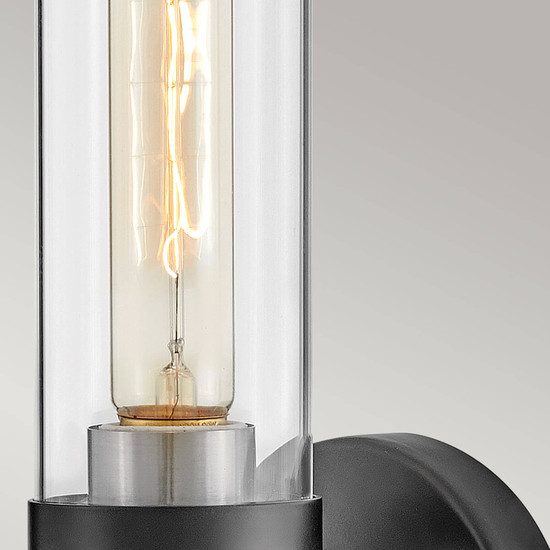 Elstead Ellison Wandleuchte E27 Schwarz mit Nickel gebürstet Glas klar IP44