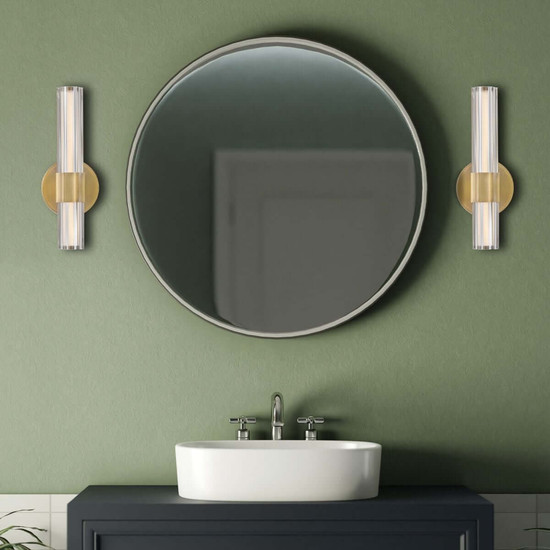 Elstead Georgette LED Bad-Wandleuchte dimmbar IP44 warmweiss 14W Messing lackiert Stahl Riffelglas 36cm