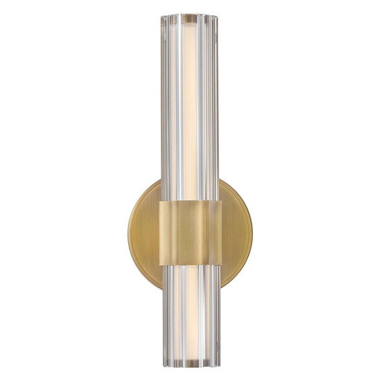 Elstead Georgette LED Bad-Wandleuchte dimmbar IP44 warmweiss 14W Messing lackiert Stahl Riffelglas 36cm