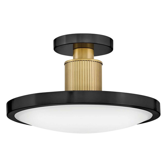 Elstead Kieran LED Deckenleuchte dimmbar CCT warm-/neutralweiss 32W Schwarz-Messing Stahl Satinglas Ø36cm