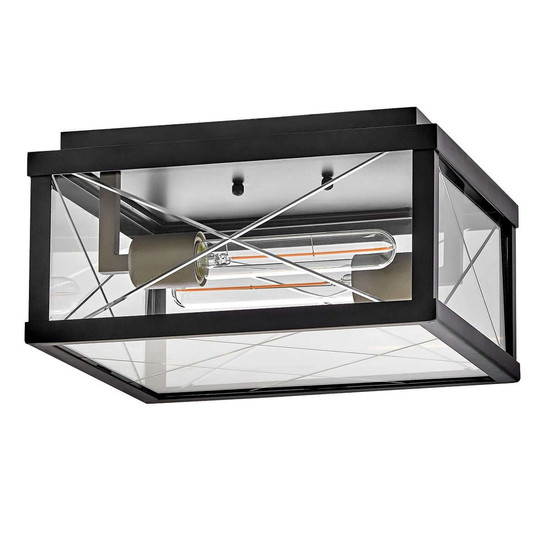 Elstead Monte Außendeckenleuchte 2-flammig E27 IP44 Schwarz Alu Schliffglas 31cm