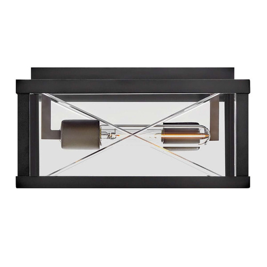 Elstead Monte Außendeckenleuchte 2-flammig E27 IP44 Schwarz Alu Schliffglas 31cm