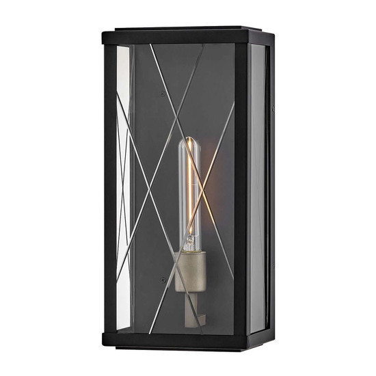 Elstead Monte Außenwandleuchte E27 IP44 Schwarz Alu Schliffglas 41cm