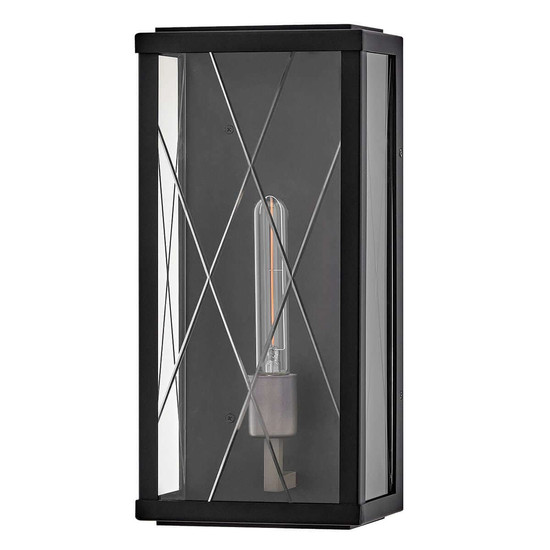 Elstead Monte Außenwandleuchte E27 IP44 Schwarz Alu Schliffglas 41cm