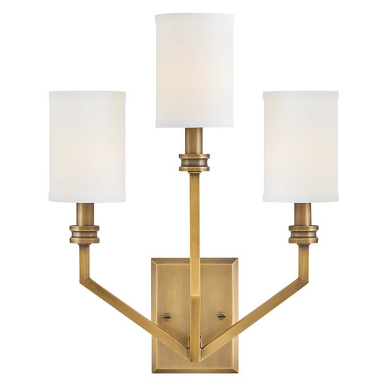 Elstead Moore  Wandleuchte E14 3-fach Heritage Messing mit Leinenschirm elfenbeinfarben Weiß