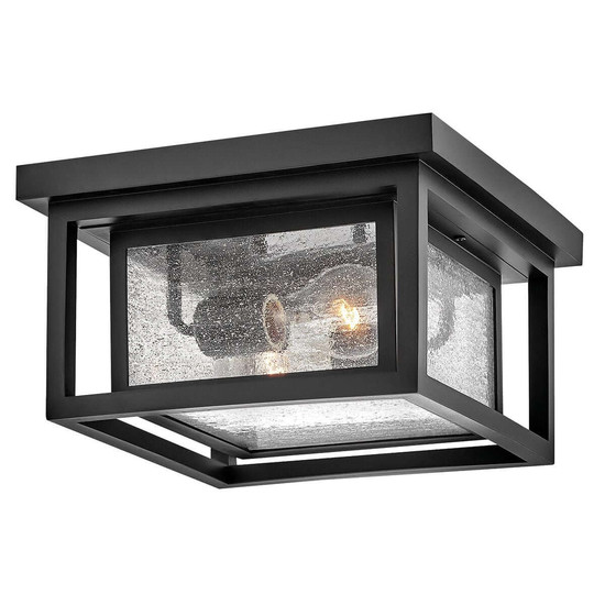 Elstead Republic Außendeckenleuchte 2-flammig E27 IP44 Schwarz Blasenglas 28cm