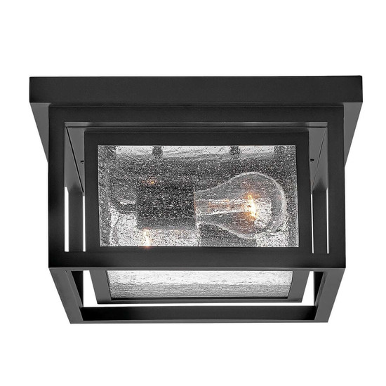 Elstead Republic Außendeckenleuchte 2-flammig E27 IP44 Schwarz Blasenglas 28cm