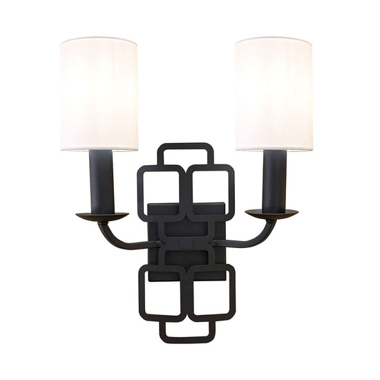 Elstead Sabina Wandleuchte 2-flammig E14 Schwarz Stahl Stoffschirm 42cm Made in UK