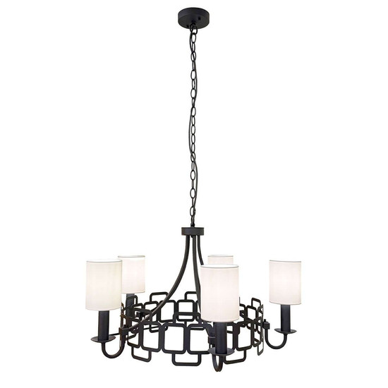 Elstead Sabina Kronleuchter 5-flammig E14 Schwarz Stahl Stoffschirm Ø72cm Made in UK