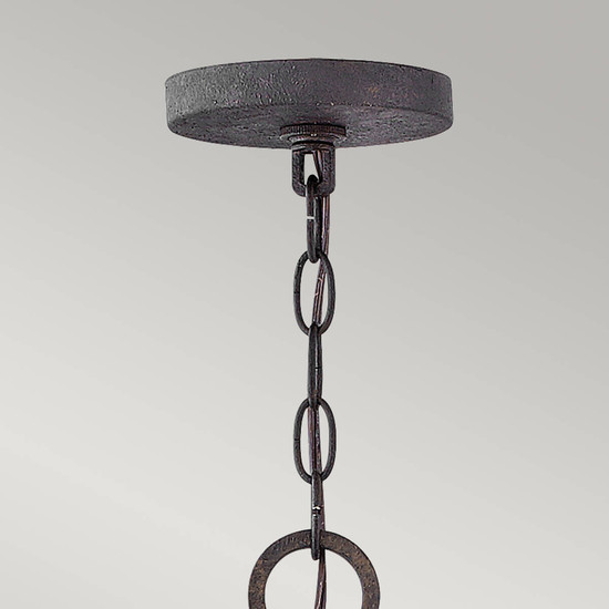 Elstead Sawyer Außen-Kronleuchter E14 9-fach Sequoia-Holzoptik mit rostfarbenen Eisenakzenten und klarem Glas mit Sprenkeln Glas mit Luftbläschen IP44