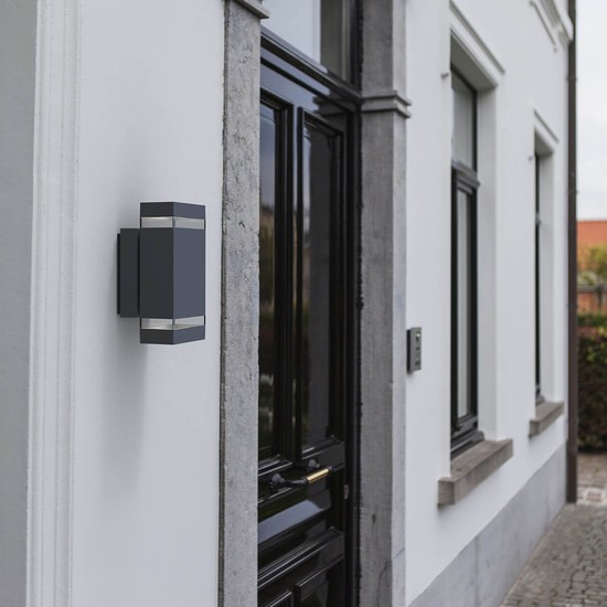 Elstead Jannik LED Außen-Wandleuchte 2-fach 24cm Dunkelgrau IP44