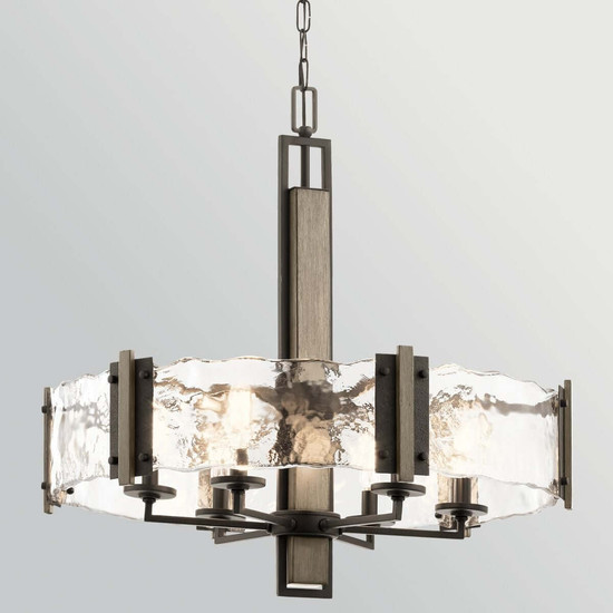 Elstead Aberdeen Kronleuchter 6-flammig E14 Altbronze-Grau Stahl Klarglas Ø71cm