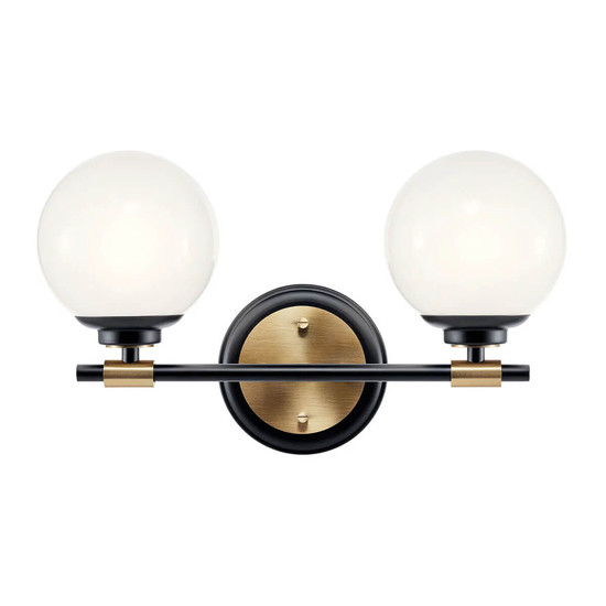 Elstead Benno Wandleuchte G9 2-fach Schwarz und Champagnerbronze Opalglas weiß IP44