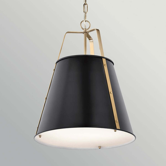 Elstead Etcher Pendelleuchte 2-flammig E27 Schwarz-Messing Stahl Satinglas Ø46cm