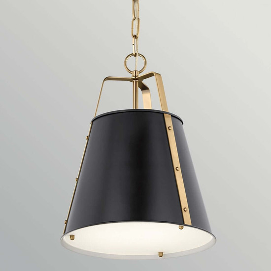 Elstead Etcher Pendelleuchte E27 Schwarz-Messing Stahl Satinglas Ø33cm