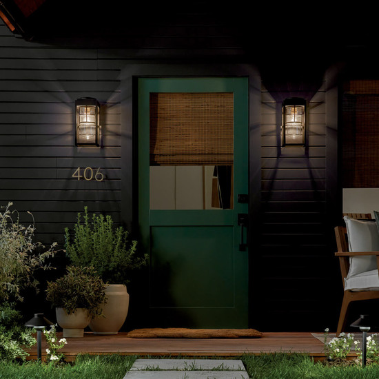 Elstead Hone S Außenwandleuchte E27 Strukturiertes Schwarz Glas klar IP44 Anti-Meerwasser