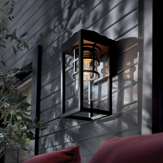 Elstead Hone S Außenwandleuchte E27 Strukturiertes Schwarz Glas klar IP44 Anti-Meerwasser