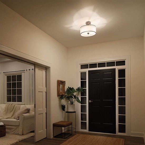 Elstead Lacey Deckenleuchte E27 3-fach Mission Bronze helle Umbra, Erd-Farbe, metallisch gefrostet