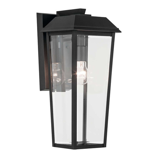 Elstead Mathus Außenwandleuchte E27 IP44 Schwarz Alu Facettenglas 46cm