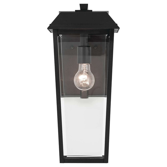 Elstead Mathus Außenwandleuchte E27 IP44 Schwarz Alu Facettenglas 46cm