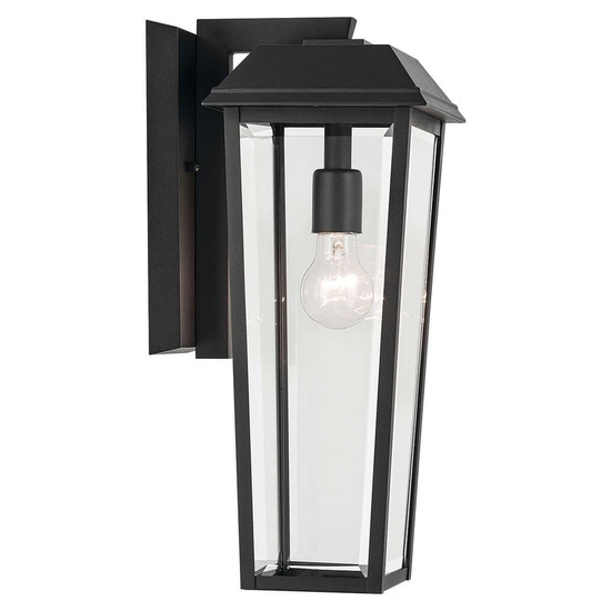 Elstead Mathus Außenwandleuchte E27 IP44 Schwarz Alu Facettenglas 46cm