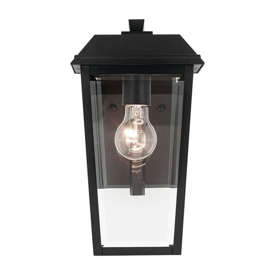 Elstead Mathus Außenwandleuchte E27 IP44 Schwarz Alu Facettenglas 33cm