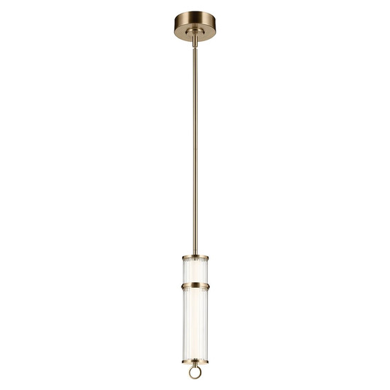Elstead Riven LED Pendelleuchte dimmbar warmweiss 15W Champagnerbronze Stahl Riffelglas Ø13cm