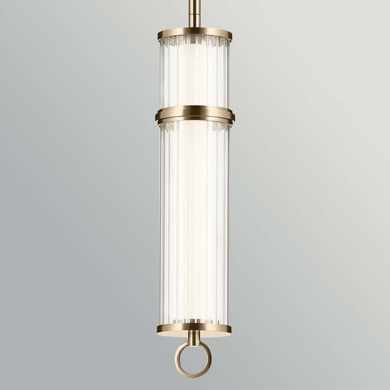 Elstead Riven LED Pendelleuchte dimmbar warmweiss 15W Champagnerbronze Stahl Riffelglas Ø13cm