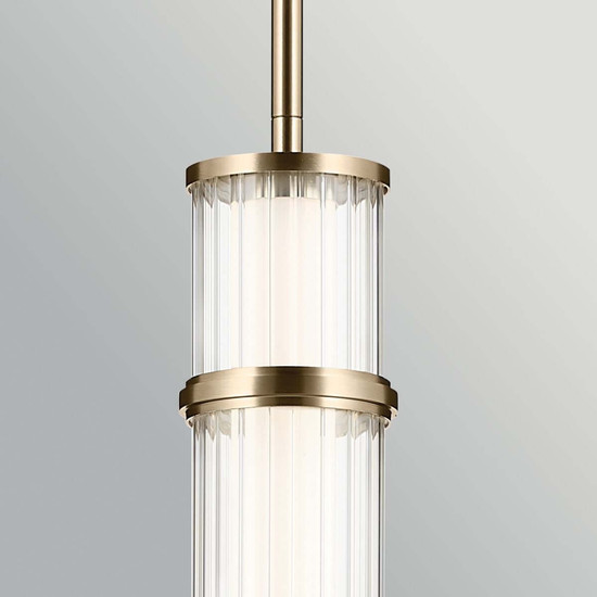Elstead Riven LED Pendelleuchte dimmbar warmweiss 15W Champagnerbronze Stahl Riffelglas Ø13cm