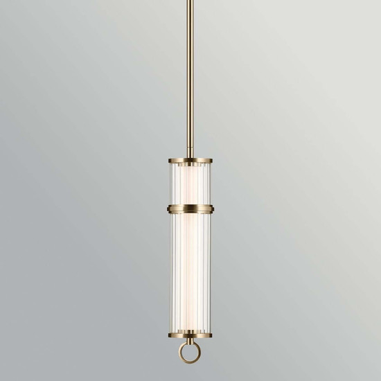 Elstead Riven LED Pendelleuchte dimmbar warmweiss 15W Champagnerbronze Stahl Riffelglas Ø13cm