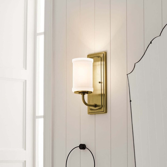 Elstead Vetivene LED Bad-Wandleuchte G9 IP44 Naturmessing Stahl Opalglas 31cm
