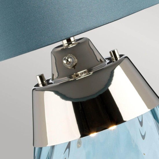 Elstead Lena Tischleuchte E27 61cm Blau getöntes Glas, Entenei-Blau Schirm Hellblau