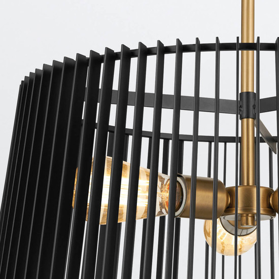 Elstead Linara Pendelleuchte E27 Schwarz und Naturmessing