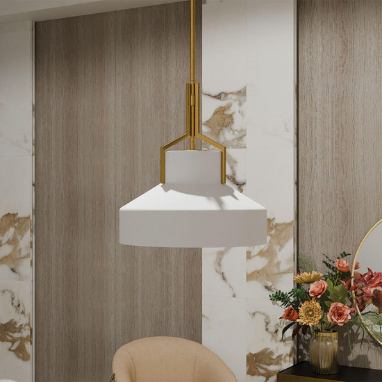 Elstead Brecken Pendelleuchte E27 2-fach Gealtertes Messing und Opalglas-Schirm mit Einfassung Opalglas