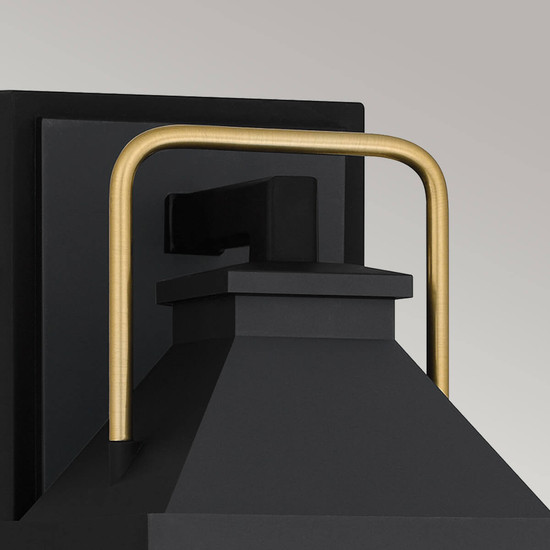 Elstead Buckley Außenwandleuchte E27 mattschwarz und Messing Akzente Glas klar IP44 schmal Anti-Meerwasser