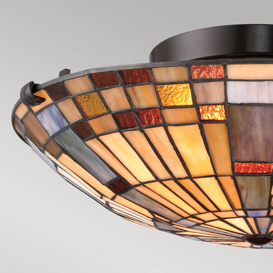 Elstead Inglenook Deckenleuchte E27 2-fach Valiant Bronze und Kunstglas-Schirm Tiffanyglas