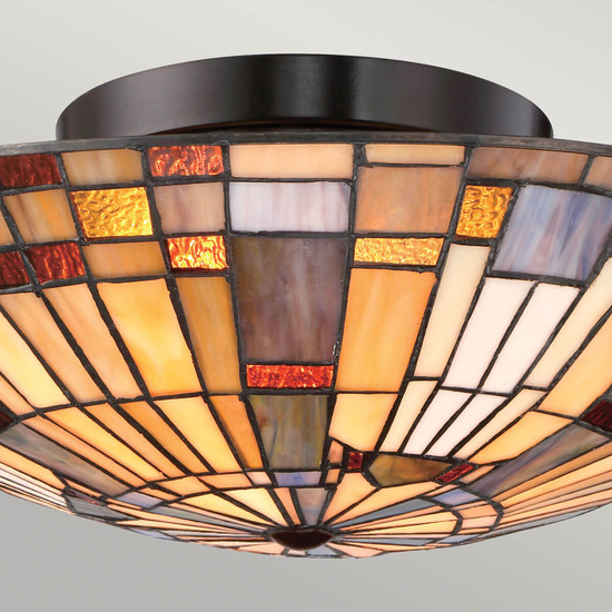 Elstead Inglenook Deckenleuchte E27 2-fach Valiant Bronze und Kunstglas-Schirm Tiffanyglas