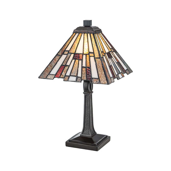 Elstead Inglenook Tischleuchte E14 Valiant-Bronze Stahl Tiffanyglas 37cm