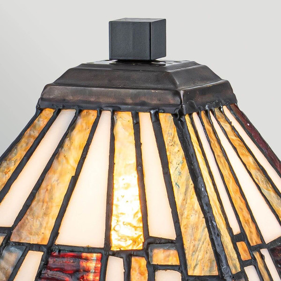 Elstead Inglenook Tischleuchte E14 Valiant-Bronze Stahl Tiffanyglas 37cm